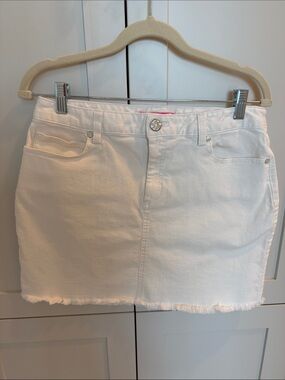 Lilly Pulitzer White Denim Fringed Mini Skirt